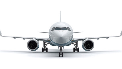 Naklejka premium Ultra-realistic modern passenger airplane front view on white background