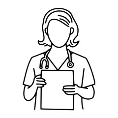 Handmade Outline vector icon of female doctor with stethoscope, healthcare concept