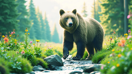 Grizzly brown bear cub mammal in the woods wildlife nature portrait