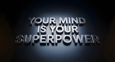 Inspirational quote displayed in bold 3D letters on a dark background emphasizing the power of the mind as a source of strength and potential