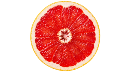 Close up of a sliced grapefruit on transparent background
