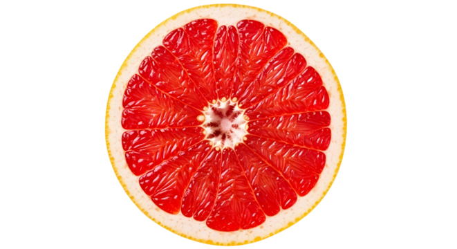 Close up of a sliced grapefruit on transparent background