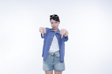 asian girl posing on white background ,beautiful ,young,happy