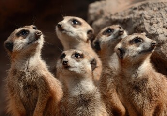 Fototapeta premium Group of meerkats looking upward