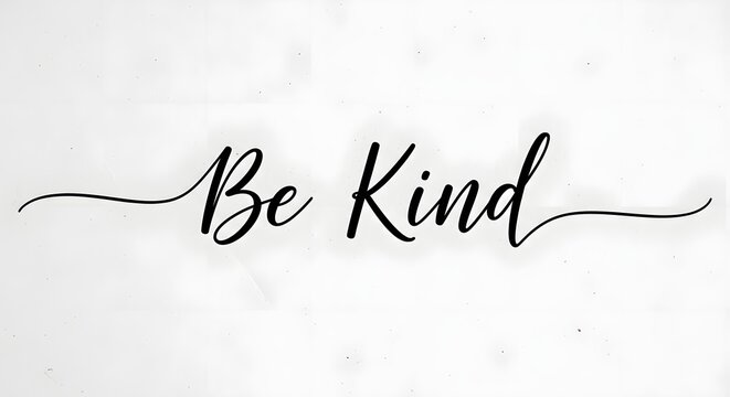 Inspirational handwritten quote saying 'Be Kind' with elegant script on a plain white background for motivation and positivity
