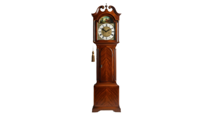 A standing grandfather clock on transparent background