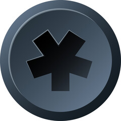 Close Up Of A Dark Grey Hexagonal Screw Head With A Black Star Shape Recessed In The Center On A Transparent Background