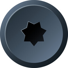 Close Up of a Round Metal Screw Head with a Star Shaped Recess in a Dark Gray Metallic Finish Isolated on a Transparent Background