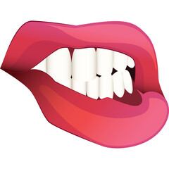 Close Up Of Pink Glossy Lips Biting White Teeth In A Playful Smile With A Transparent Background