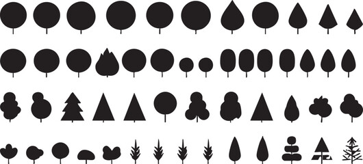 Tree silhouette vector pack: 40+ tree icons, forest elements, landscape design assets eps