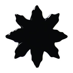 A glossy black eight-pointed star shape with wavy edges against a white background.