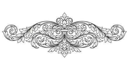 Elaborate Grand Horizontal Border with Ornate Floral and Leaf Ornamentation on an Isolated White Background
