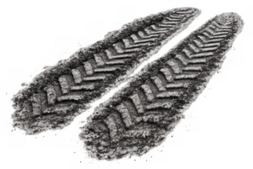 Driving through mud, forming deep tire tracks on a rough off-road terrain, leaving a dirty imprint, transparent background