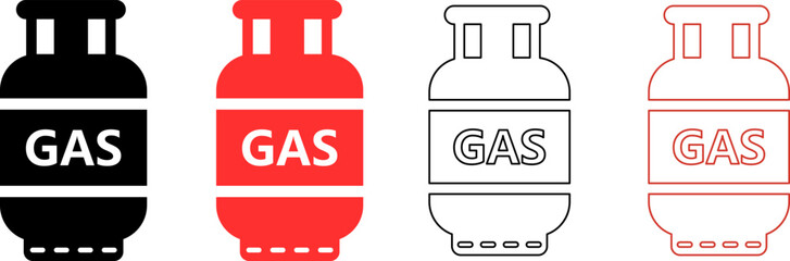 Four stylized gas cylinders in black red and outline styles