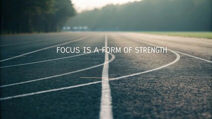 Running track with motivational text in soft focus