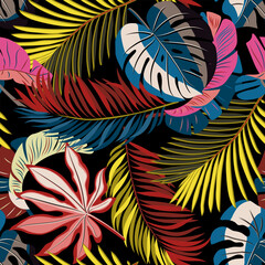 Fototapeta premium Vintage tropic pattern design. Cool floral wallpaper. Vector