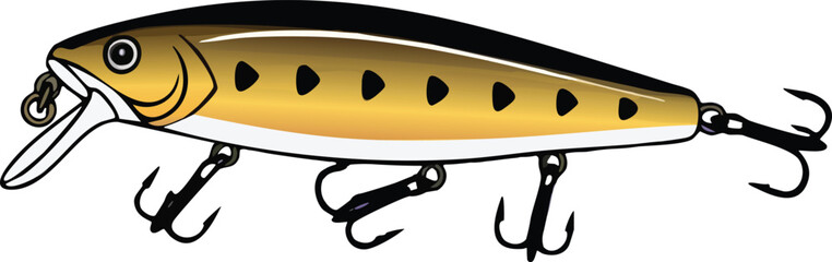 Yellow Fishing Lure with Multiple Hooks for Angling