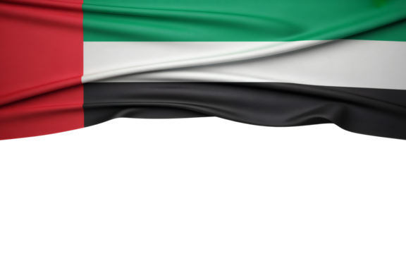 Elegant United Arab Emirates flag gently waving on top with copy space below in the wind for national pride and patriotic celebration concept