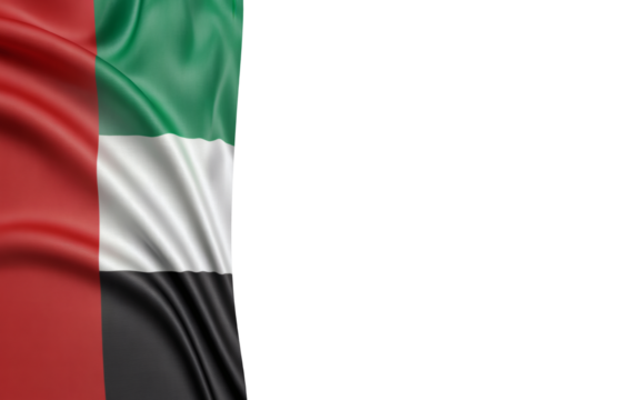 UAE flag flowing with elegant folds with copy space on right, a symbol of national pride and unity, perfect for global events and cultural celebrations
