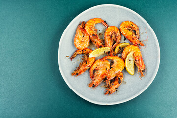 Seafood feast, roasted langoustines.