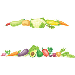 Colorful Assortment of Fresh Vegetables Arranged in Two Horizontal Lines on a Transparent Background