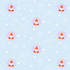 Sinterklaas Pattern with Santa Faces and Gifts on Blue Background