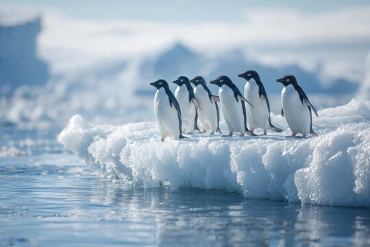 Adelie penguins on an icy landscape - Powered by Adobe