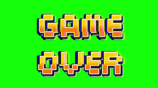 Retro pixel art 'GAME OVER' text animation on green screen, ideal for gaming content and video project