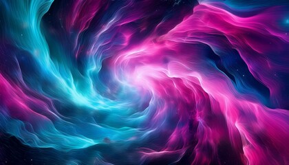 Obraz premium Vibrant Cosmic Nebula Swirls With Electric Pink And Cyan Energy Creating A Dynamic Ethereal Abstract Background