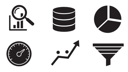 data and analytics silhouettes collection minimal black business vector icon set