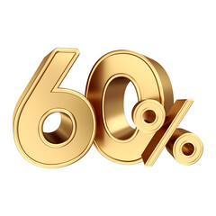 Golden 60 percent symbol isolated on Transparent Background