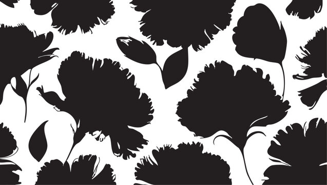 Black and white flower silhouette vector pattern - floral design element eps
