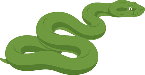 Naklejka premium Simple Flat Green Snake Reptile Curvy Isolated Wildlife Character Illustration