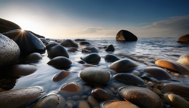 Wet Stones In Sea Water - Powered by Adobe