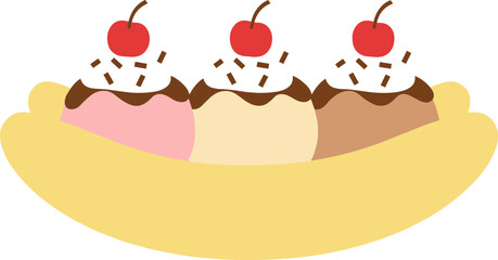 Simple Flat Banana Split Dessert with Cherry and Chocolate Topping Icon