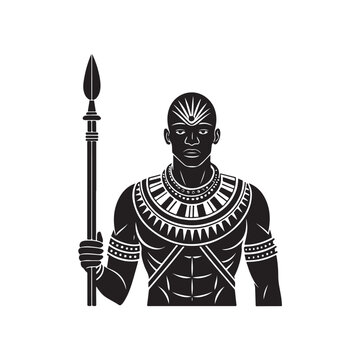 African Warrior Silhouette with Spear and Tribal Jewelry Illustration black colour vector design and white background (3).eps