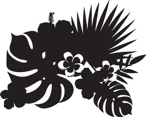 Tropical flower vector: black and white monstera, hibiscus, palm leaf design eps silhouette