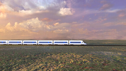 Electric train crossing a large plain