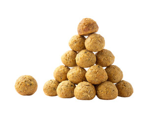 Stacked Pyramid of Crispy Falafel Balls with One Offset - Isolated on White, Top View