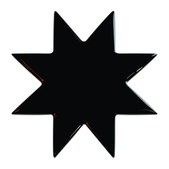 Black eight-pointed star with a glossy surface on a white background.