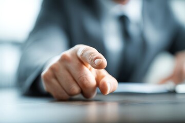 A businessman taps his finger on the desk impatiently, showing curiosity or mild frustration while waiting for answers.