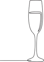 Continuous one line drawing of champagne glass holiday symbol clean silhouette vector illustrations