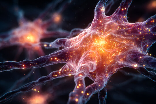 Futuristic visualization of brain synapses firing in slow motion during neural activity