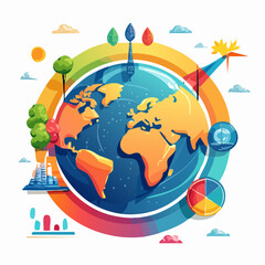 Naklejka premium Global Warming and Environmental Protection Infographic of a Healthy Planet with Clean Energy Icons and Climate Data