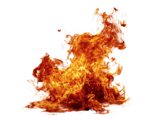 Fiery orange and yellow flames dance against a black background fire burning, Isolated, Png Transparent Background