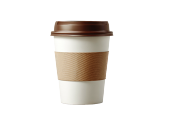 White coffee cup with brown lid and textured sleeve