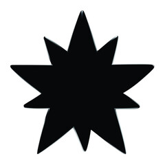 Black eight-pointed star shape with sharp angles and a solid, opaque appearance against white background.