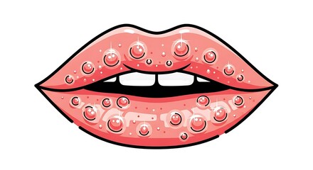 Obraz premium Illustration of Lips with Cold Sores and Blisters.