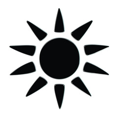 A stylized black sun symbol with sharp, pointed rays emanating from a central circle.