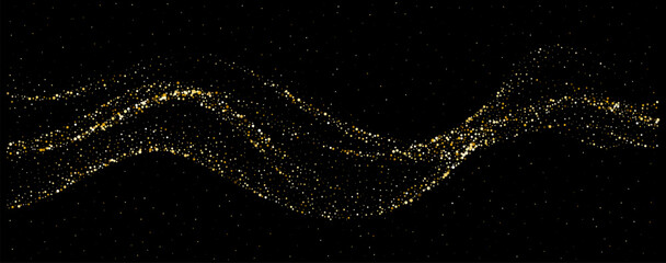 Abstract golden glitter stream in flowing waves
